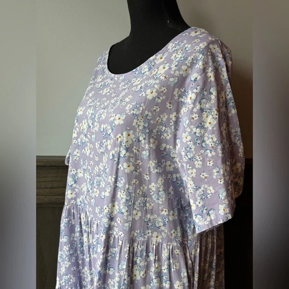 Yesno Lilac Floral Short-Sleeve Flowy Maxi Dress - Casual Women’s Dress 2X - Picture 2 of 8